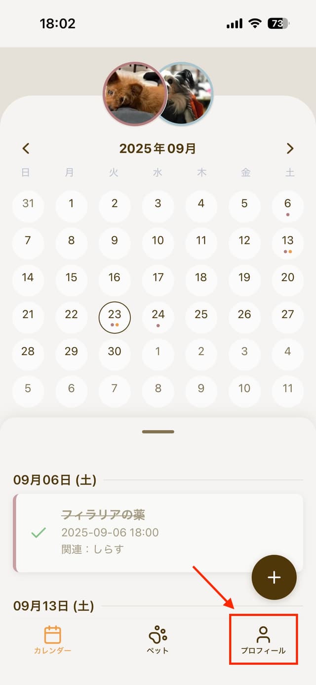 プロフィールタブの選択方法